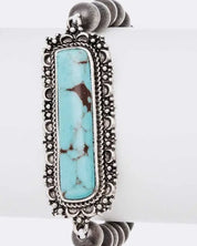 Compressed Stone Navajo Beads Stretch Bracelet - Turquoise / O/S