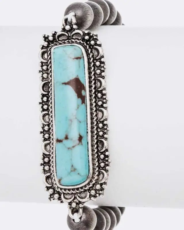 Compressed Stone Navajo Beads Stretch Bracelet - Turquoise / O/S