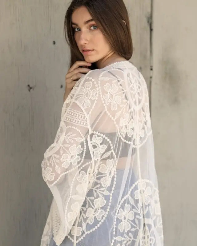 Contrast Mesh Cotton Lace Kimono