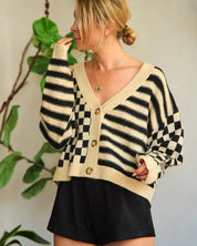 Contrast pattern sweater cardigan JJK5019