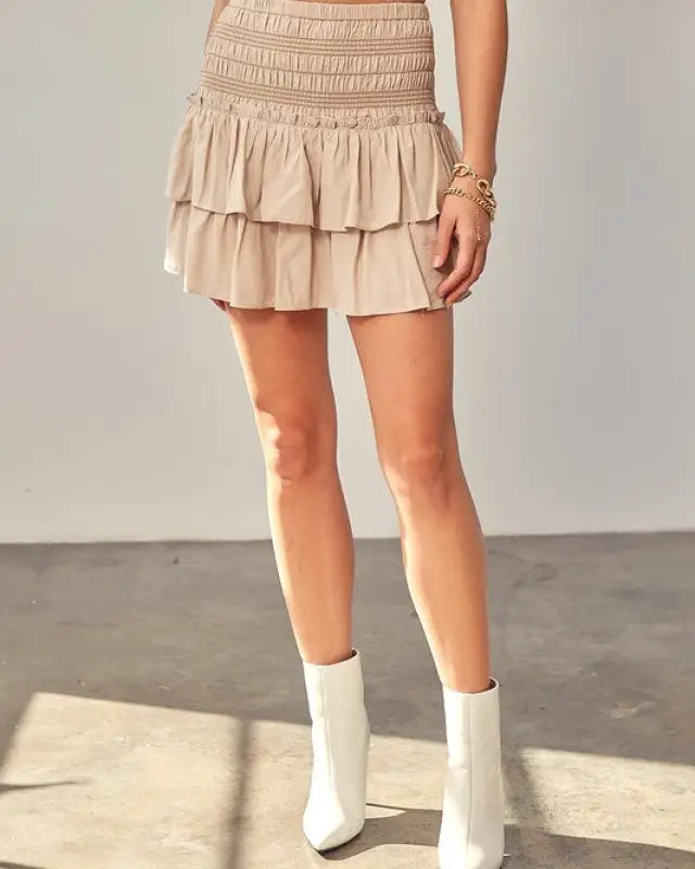 Contrast Smocking Detail Skort