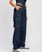 Contrast Stitching Denim Pants