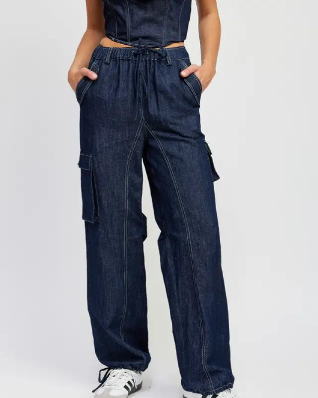 Contrast Stitching Denim Pants