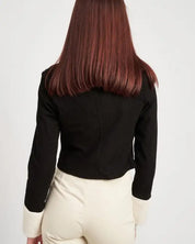 Contrasted Collar And Cuff Crop Jacket