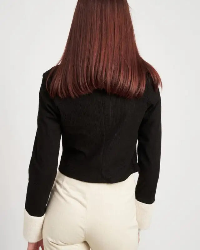 Contrasted Collar And Cuff Crop Jacket