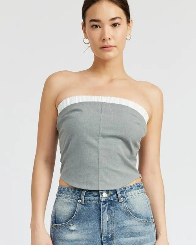 CONTRASTED TUBE TOP - GREY / S