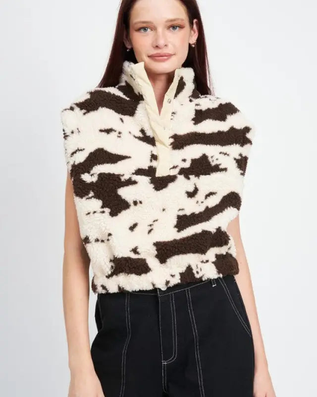 Cow Print Vests With Zipper