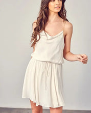 Cowl Neck Beaded Strap Dress - CREAMY WHITE / S