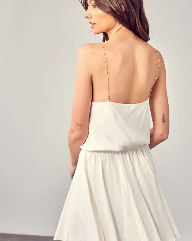 Cowl Neck Beaded Strap Dress