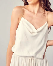 Cowl Neck Beaded Strap Dress