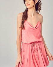 Cowl Neck Beaded Strap Dress - MILKY PINK / S