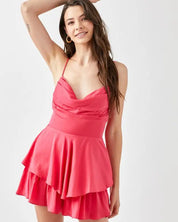 Cowl Neck Flare Tiered Cami Romper