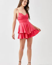 Cowl Neck Flare Tiered Cami Romper