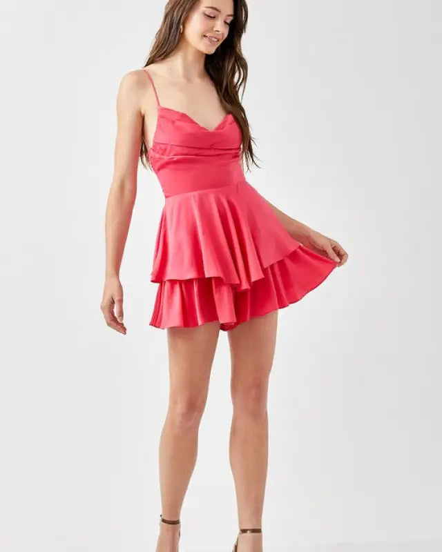 Cowl Neck Flare Tiered Cami Romper