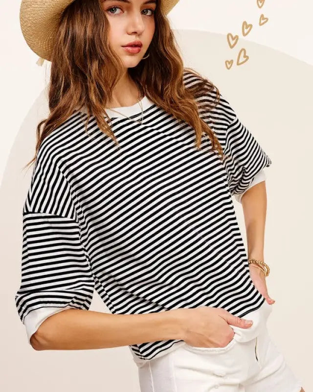 Crew Neck Stripe Short Sleeve Top