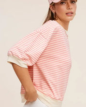 Crew Neck Stripe Short Sleeve Top