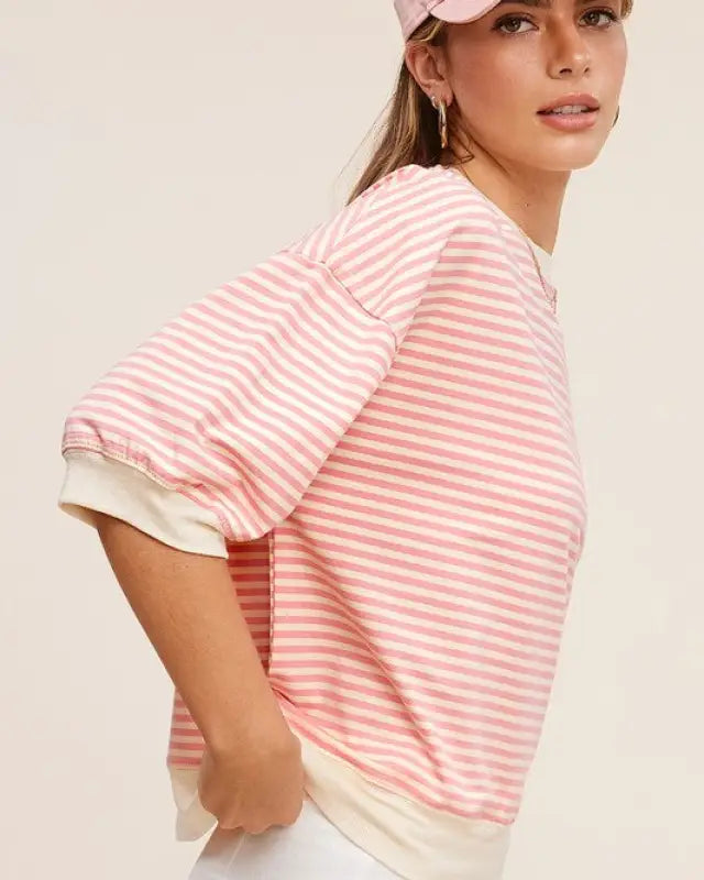 Crew Neck Stripe Short Sleeve Top