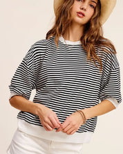 Crew Neck Stripe Short Sleeve Top