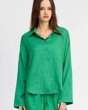 OVERSIZED BUTTON DOWN SHIRT - GREEN / S