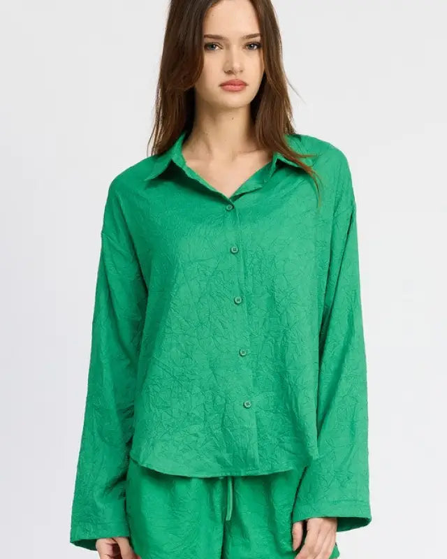 OVERSIZED BUTTON DOWN SHIRT - GREEN / S