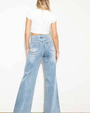 Criss Cross High Waisted Wide Leg Jeans - Jeans