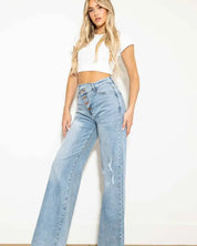 Criss Cross High Waisted Wide Leg Jeans - Jeans