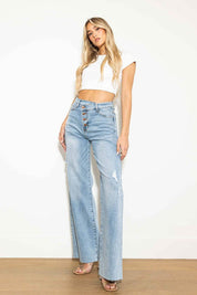 Criss Cross High Waisted Wide Leg Jeans - Jeans