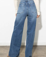 Criss Cross High Waisted Wide Leg Jeans - Jeans