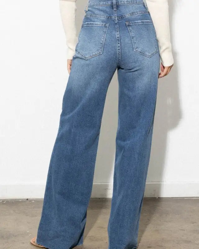 Criss Cross High Waisted Wide Leg Jeans - Jeans