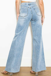 Criss Cross High Waisted Wide Leg Jeans - Jeans