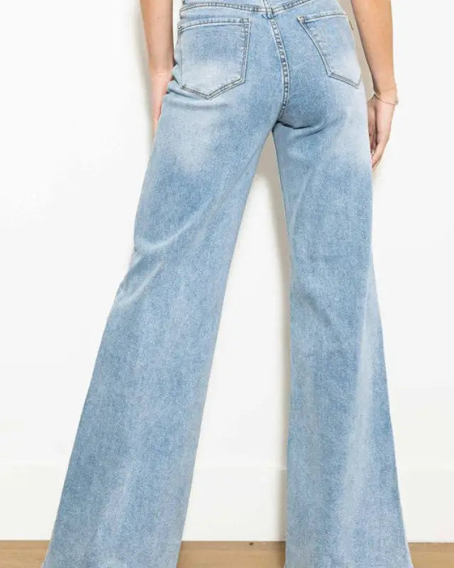 Criss Cross High Waisted Wide Leg Jeans - Jeans