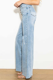 Criss Cross High Waisted Wide Leg Jeans - Jeans