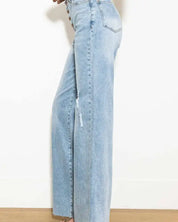 Criss Cross High Waisted Wide Leg Jeans - Jeans