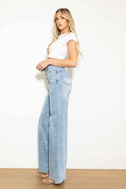 Criss Cross High Waisted Wide Leg Jeans - Jeans