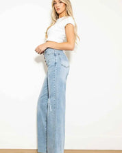 Criss Cross High Waisted Wide Leg Jeans - Jeans