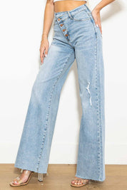 Criss Cross High Waisted Wide Leg Jeans - Jeans