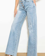 Criss Cross High Waisted Wide Leg Jeans - Jeans