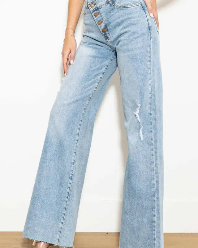 Criss Cross High Waisted Wide Leg Jeans - Jeans