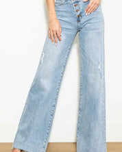 Criss Cross High Waisted Wide Leg Jeans - Light Stone / 13 - Jeans