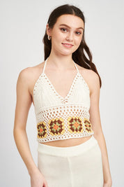 CROCHET HALTER TOP - IVORY / S