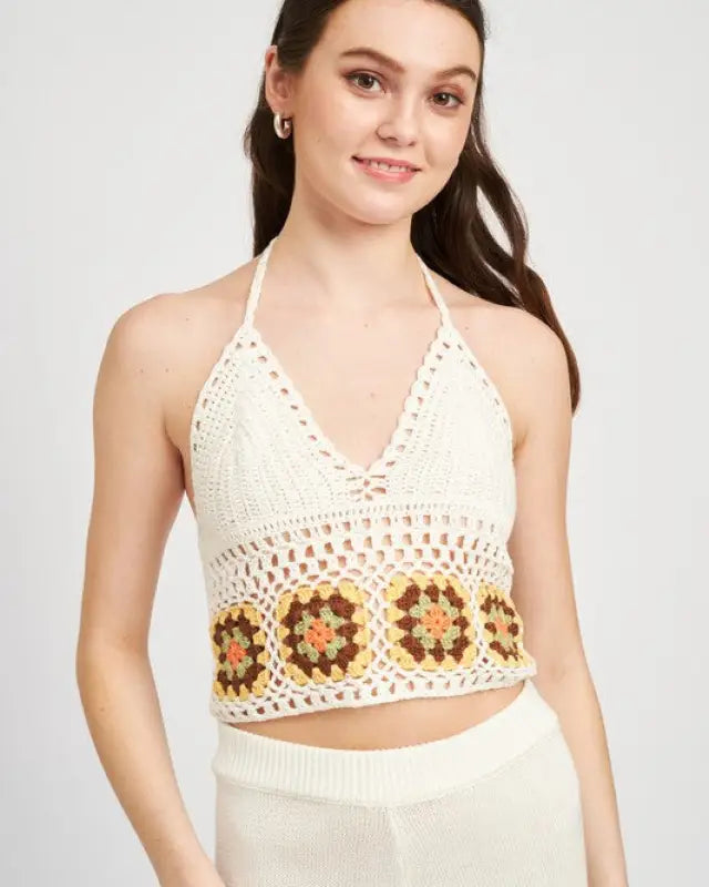 CROCHET HALTER TOP - IVORY / S