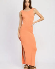 CROCHET MAXI DRESS WITH BACK TIE DETAIL - ORANGE / S