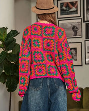 Crochet Patchwork Round Neck Pullover Sweater Top