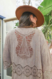 Crochet Trim Open Patch Long Kimono