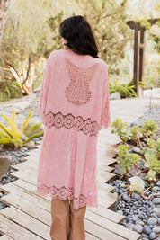 Crochet Trim Open Patch Long Kimono