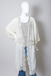 Crochet Trim Open Patch Long Kimono