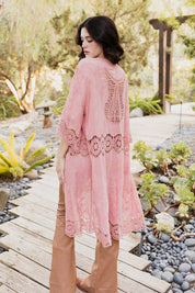 Crochet Trim Open Patch Long Kimono