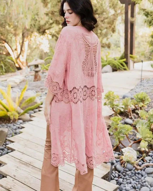 Crochet Trim Open Patch Long Kimono