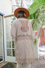 Crochet Trim Open Patch Long Kimono