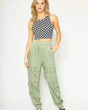 Cropped printed rib knit tank